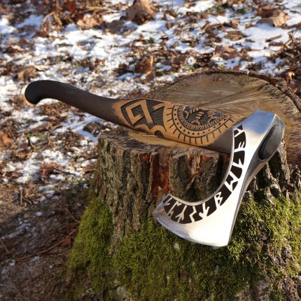 “Helm of Awe Engraved Viking Axe – Forged Steel Tomahawk with Runic Bearded Design, Perfect Gift for Her – Siraj Trader Exclusive”