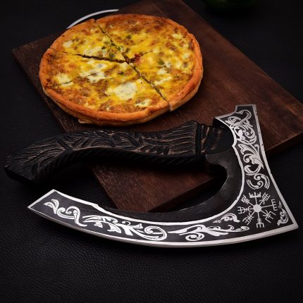 Pizza Cutter Axe,Unique Viking Style Black Wood Handle for Camping or Kitchen,Pizza Chef Gift,Gift for Him Gift for Her
